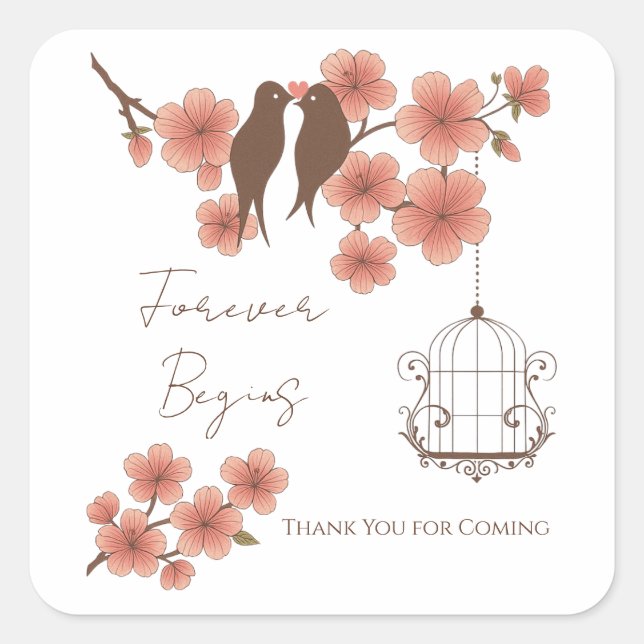 Cherry Blossom Lovebirds Wedding Sticker (Front)
