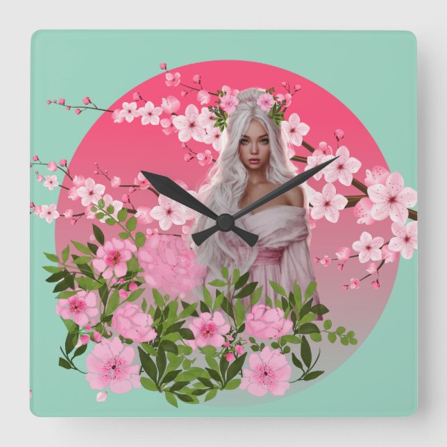 Cherry Blossom Maiden Wall Clock  (Front)