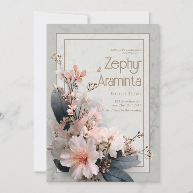 Cherry Blossom Marble Wedding  Invitation (Front)