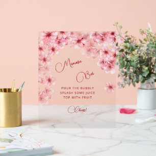 Cherry Blossom Mimosa Bar Acrylic Sign