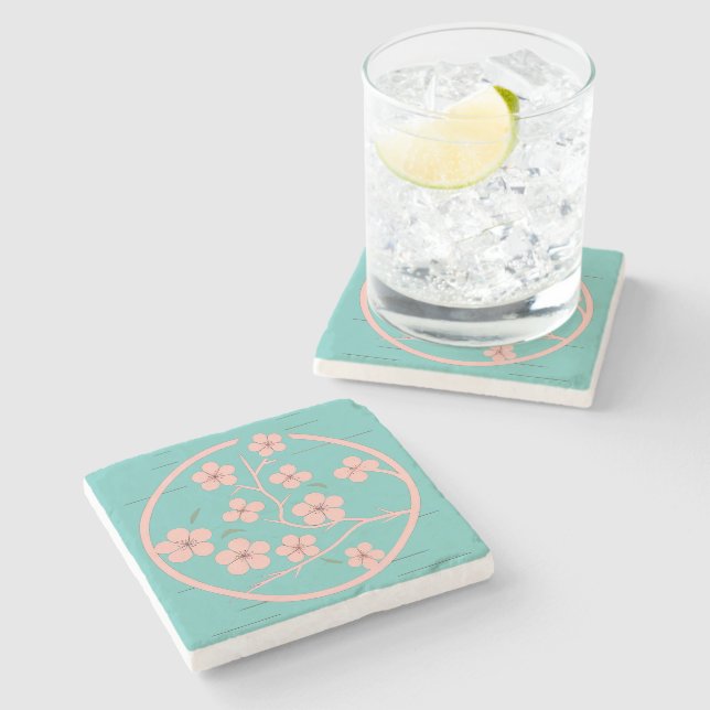 Cherry blossom  minimalism, pink, Japanese art Stone Coaster (Side)