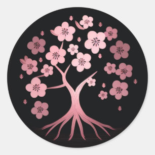 Cherry blossom, minimalism, pink, Japanese Classic Round Sticker