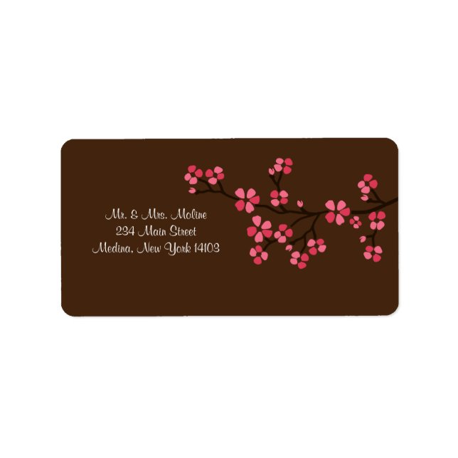 Cherry Blossom Mocha Wedding Bridal Return Label (Front)