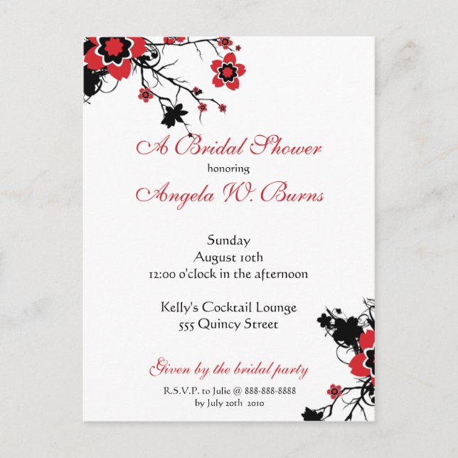 Cherry Blossom Modern Custom Bridal Shower Invitation Postcard (Front)