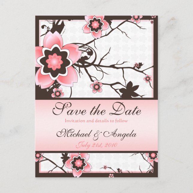 Cherry Blossom Modern Custom Save The Date Announcement Postcard (Front)