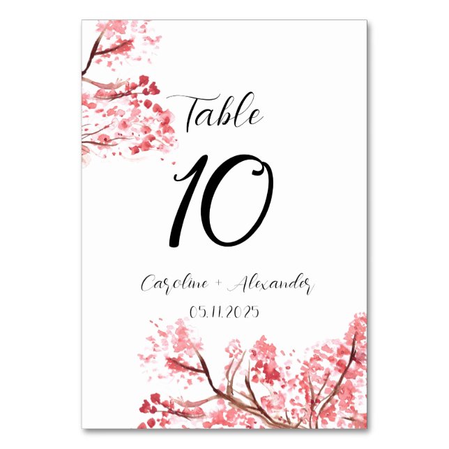 Cherry blossom Modern Oriental Sakura Wedding Table Number (Front)