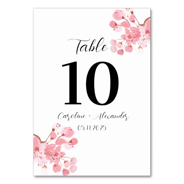Cherry blossom Modern Oriental Sakura Wedding Table Number (Front)