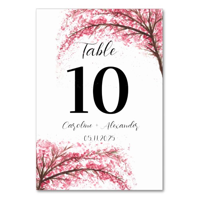 Cherry blossom Modern Oriental Sakura Wedding  Table Number (Front)