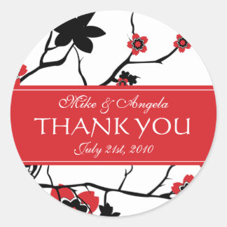 Cherry Blossom Modern Wedding Thank You Classic Round Sticker