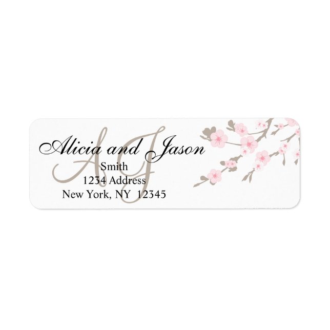 Cherry Blossom Monogram Return Address Labels (Front)