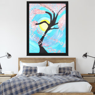 Cherry Blossom Moon Hand Painted Acrylic Canvas Ar Print
