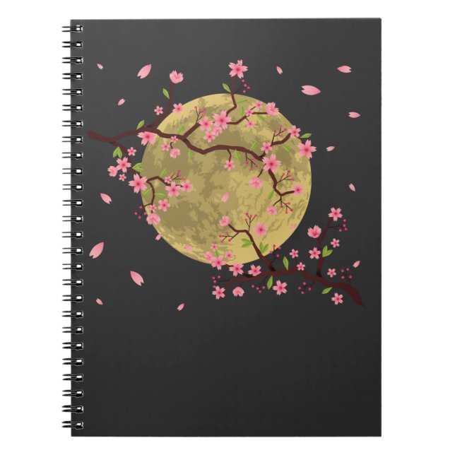Cherry Blossom Moon Japanese Sakura Tree Notebook (Front)