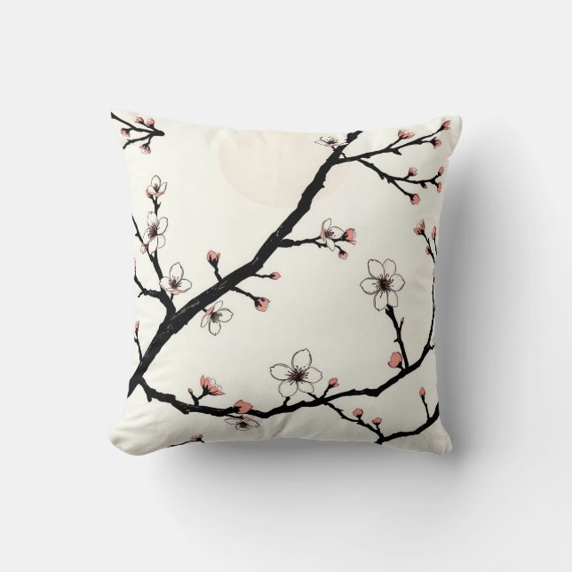 Cherry Blossom Moon Minimal Pattern Cushion (Front)