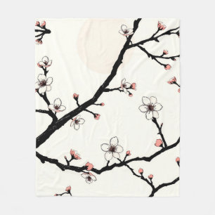 Cherry Blossom Moon Minimal Pattern Fleece Blanket