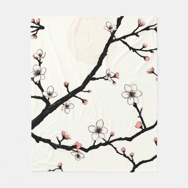 Cherry Blossom Moon Minimal Pattern Fleece Blanket (Front)