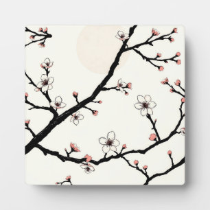 Cherry Blossom Moon Minimal Pattern Plaque