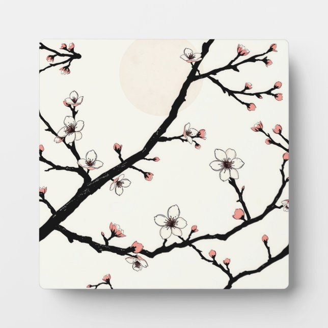 Cherry Blossom Moon Minimal Pattern Plaque (Front)