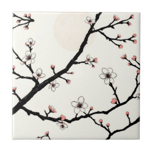 Cherry Blossom Moon Minimal Pattern Tile