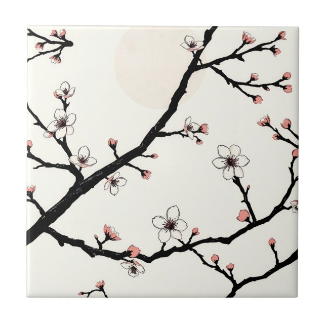 Cherry Blossom Moon Minimal Pattern Tile (Front)