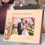 Cherry Blossom Mr and Mrs Wedding Photo  Etched Frames<br><div class="desc">Wooden photo frame personalised with the name of the new Mr & Mrs, their wedding date and their wedding location. The design also features a delicate jar of cherry blossom - perfect for a spring wedding. Lovely gift for bridal shower, wedding, newlyweds or as, it's natural wood, how about a...</div>