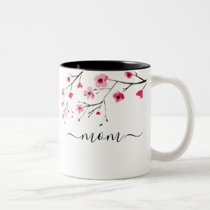 Cherry Blossom Mum Floral Pink Botanical Two-Tone Coffee Mug