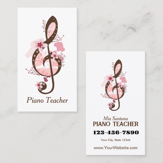 Cherry Blossom Music Piano Teacher Business Card (Front/Back)