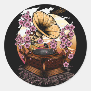 Cherry Blossom Musical Classic Round Sticker