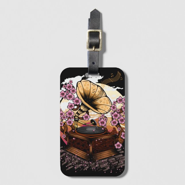 Cherry Blossom Musical Luggage Tag (Front Vertical)