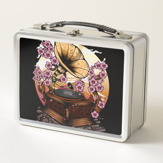 Cherry Blossom Musical Metal Lunch Box (Front)