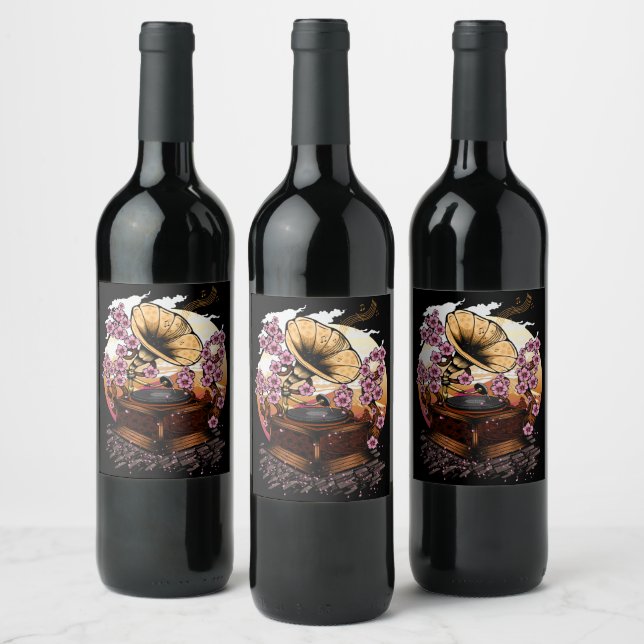 Cherry Blossom Musical Wine Label (Bottles)