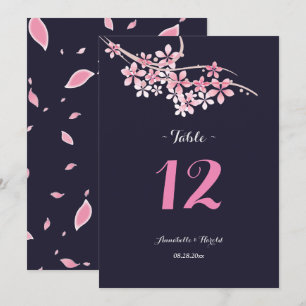 Cherry Blossom navy White floral  table wedding Invitation
