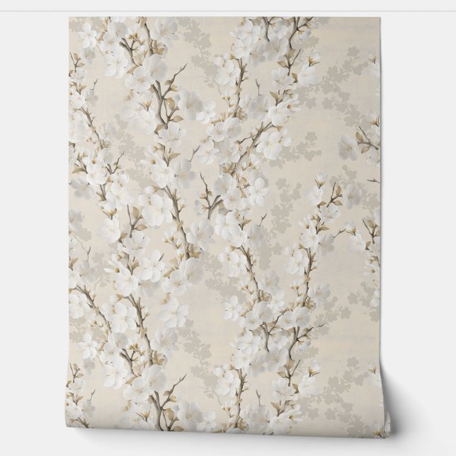 Cherry blossom neutral - beige wallpaper (Unrolling)