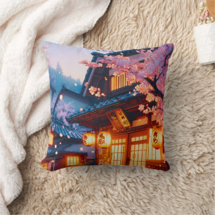 Cherry Blossom Night in Old Japan Cushion