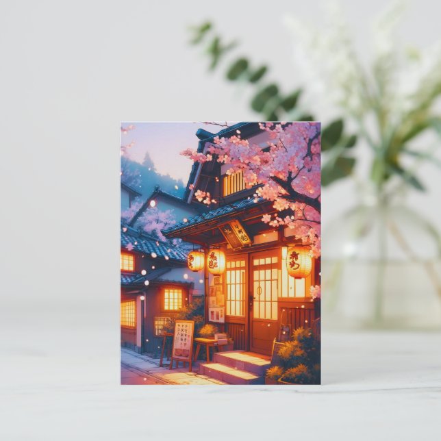 Cherry Blossom Night in Old Japan Postcard (Standing Front)