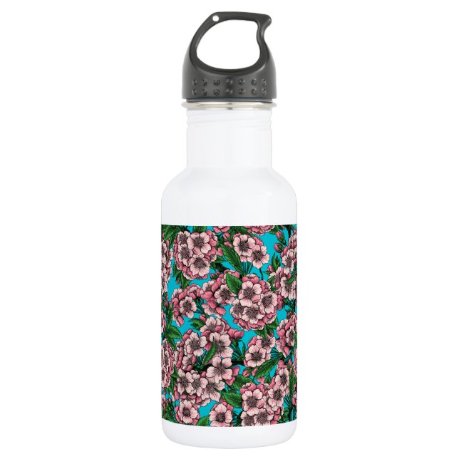 Cherry blossom on blue 532 ml water bottle (Front)