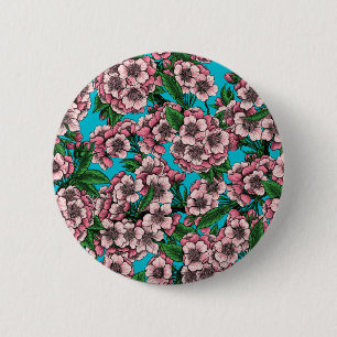 Cherry blossom on blue 6 cm round badge