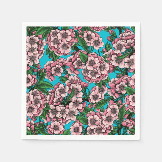 Cherry blossom on blue napkin (Front)