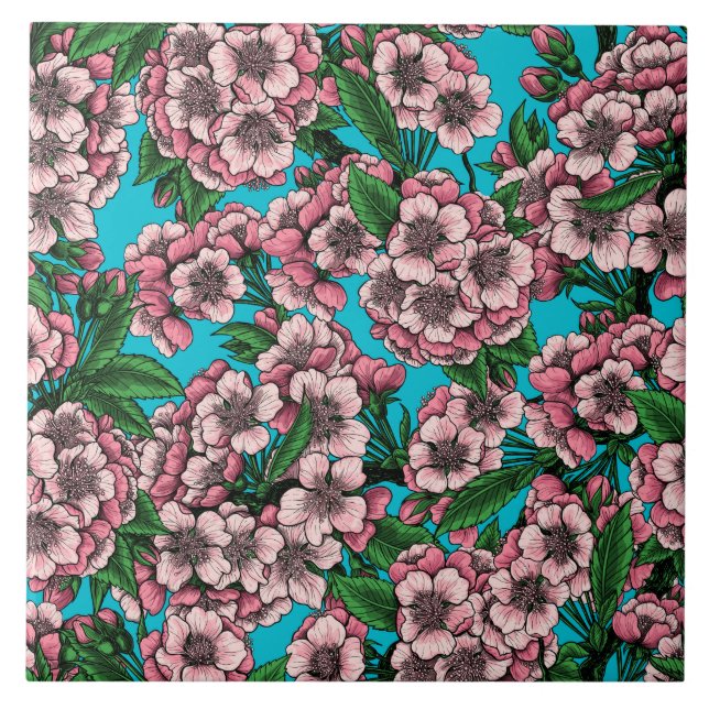Cherry blossom on blue tile (Front)