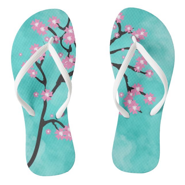 cherry blossom on teal flip flops (Footbed)