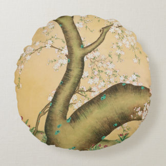 Cherry Blossom on the hill Round Cushion