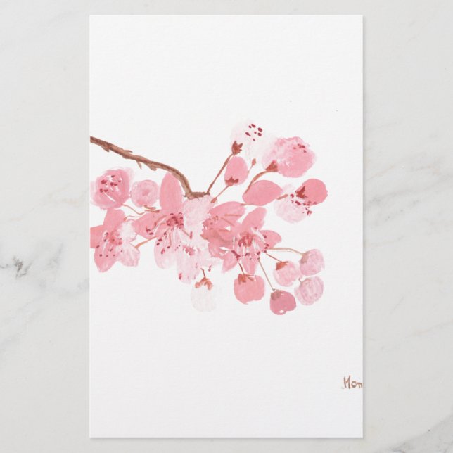 Cherry blossom original watercolour stationery (Front)