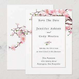 Cherry Blossom Pale Pink White Wedding Invitation