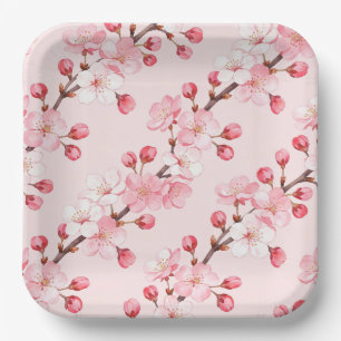 Cherry Blossom Paper Plates, Pink Sakura Party Plate