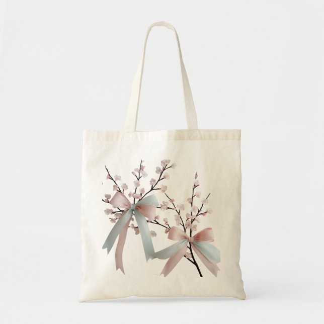 Cherry Blossom Pastel Bow Budget Tote Bag  (Front)