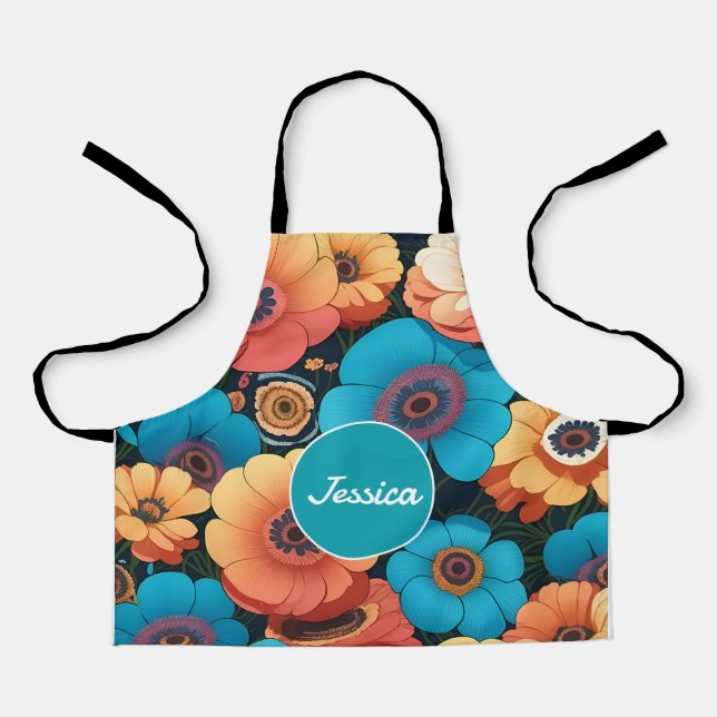 Cherry blossom Pastel Colourful Personalised Patte Apron (Front)