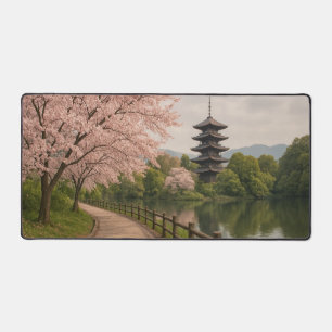 Cherry Blossom Path with Pagoda Desk Mat