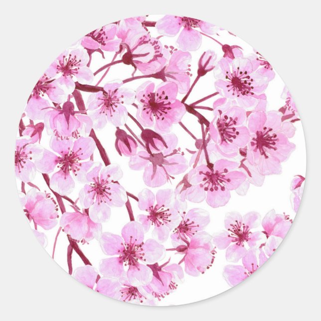 Cherry blossom pattern classic round sticker (Front)