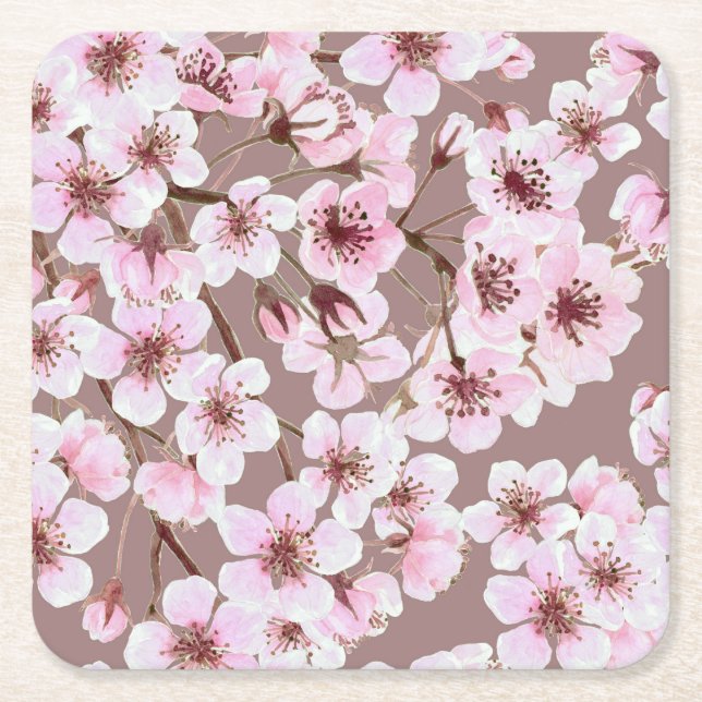 Cherry blossom pattern square paper coaster (Front)
