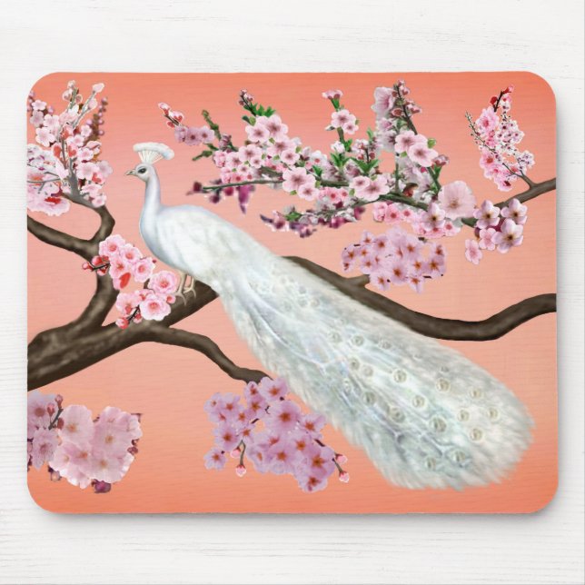 Cherry Blossom Peacock Mouse Mat (Front)