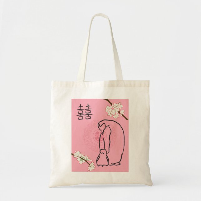 cherry blossom penguins tote bag (Front)